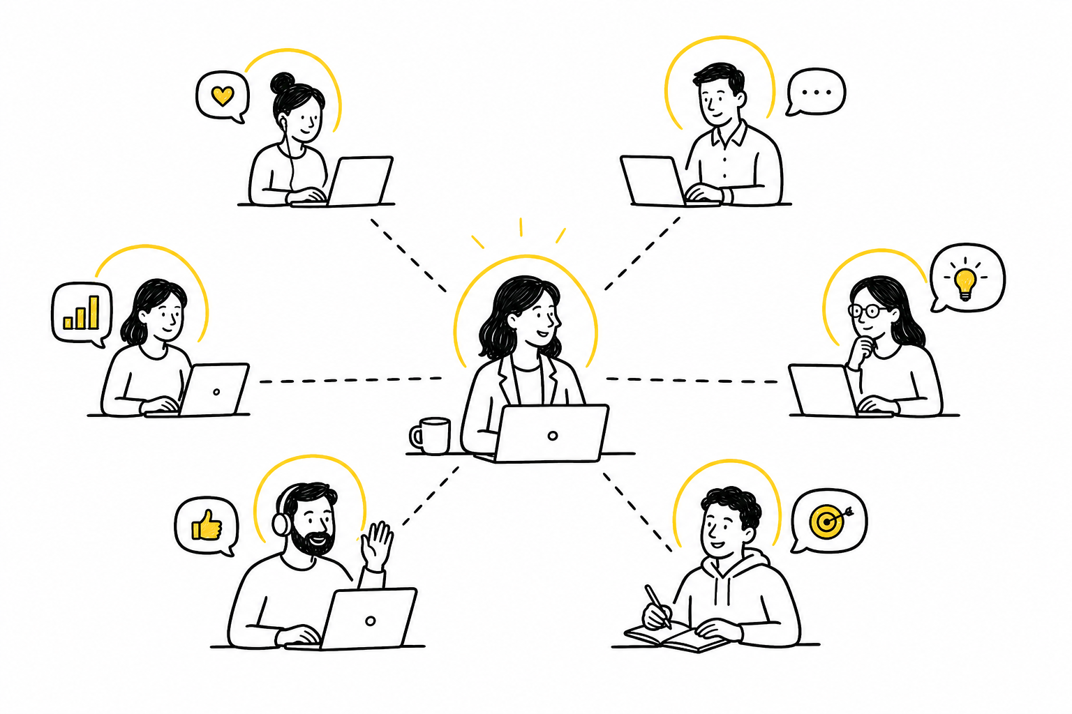 A remote professional leader her team